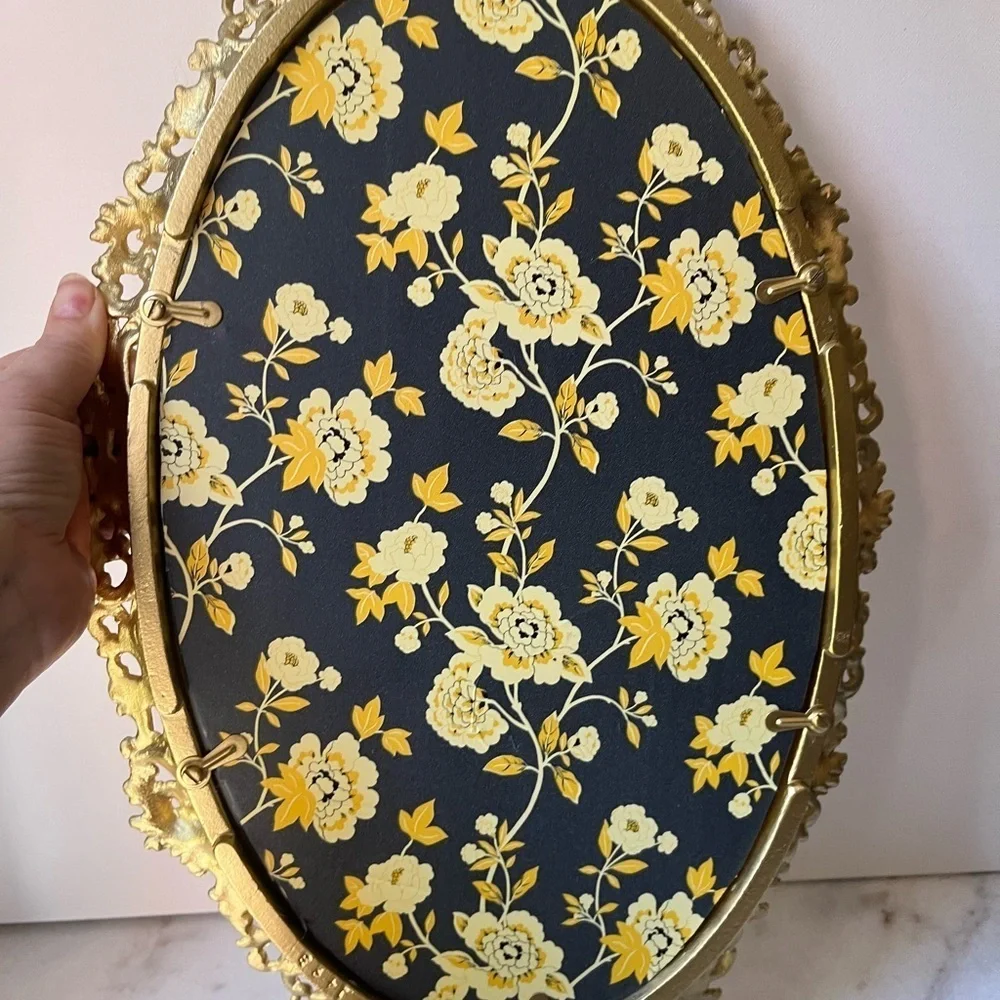 Vintage gold ornate oval wall mirror or vanity tray by Robert Emig 1960